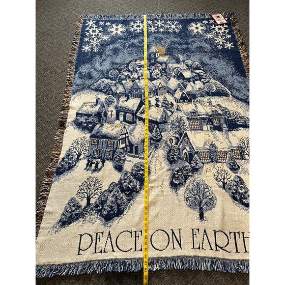 Holiday Throw Blanket Night Village Peace on Earth by The Rug Barn Snow Church - Picture 5 of 9